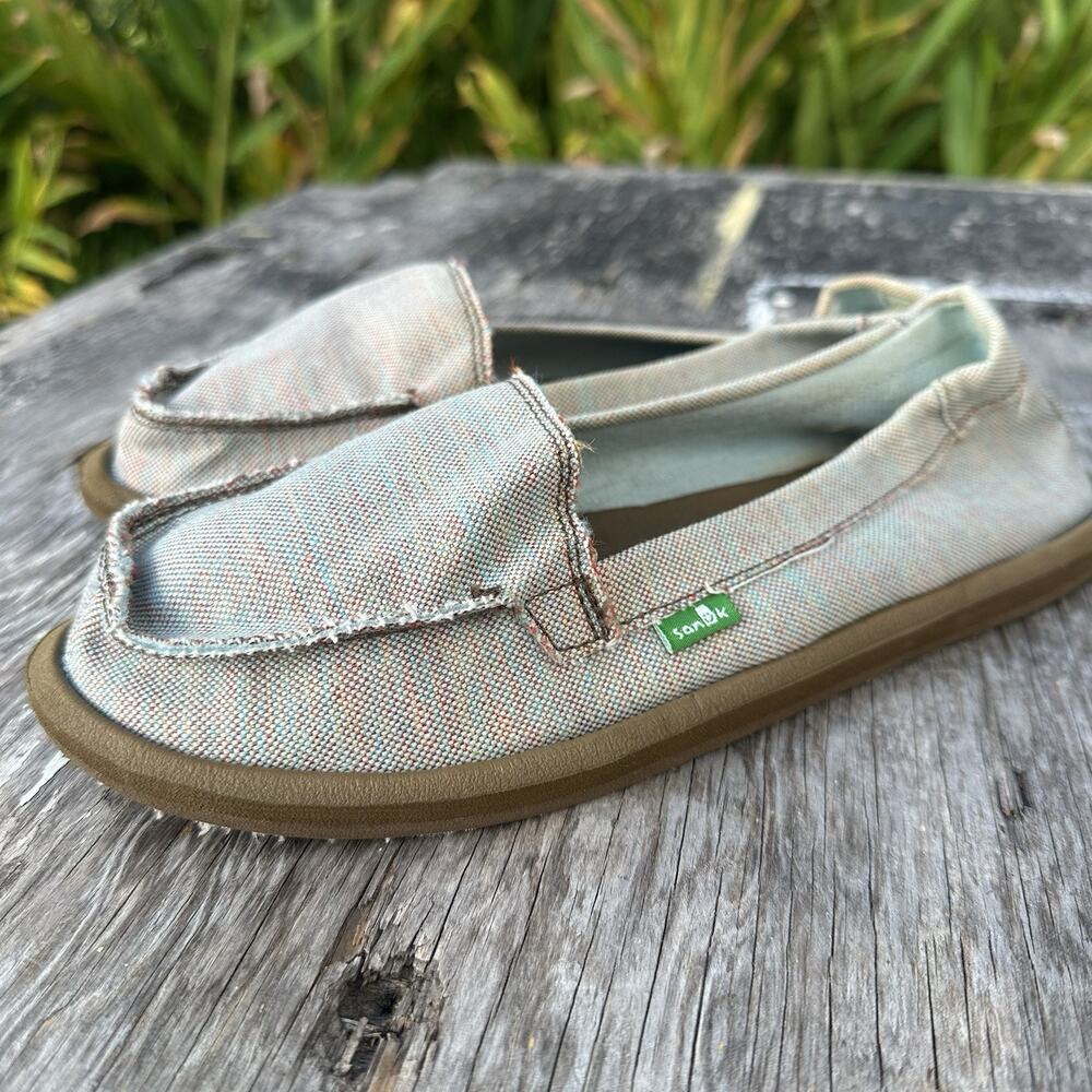 SANUK Women’s 9 Woven Slip-On Loafers Shoes Canvas light Tan Surf New BP